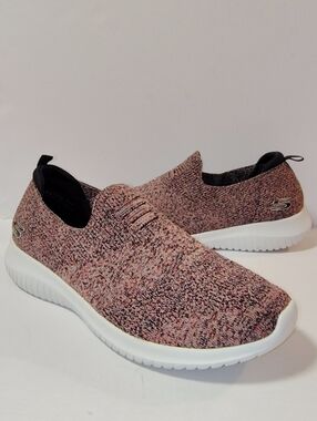 Skechers Women’s Ultra Flex Harmonious knit Casual Slip-On Sneakers Pink